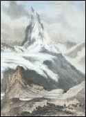 engraving gravure  lithographie incisione LE MONT CERVIN, Matterhorn. vu de Riffelberg. Environs de Zermatt.